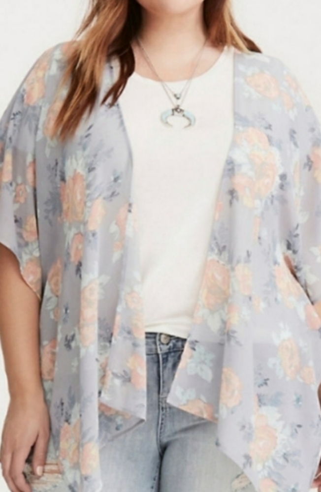 Grey Floral Torrid Kimono